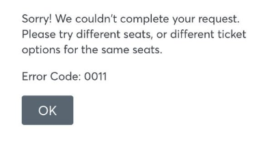 Ticketmaster error code 0011