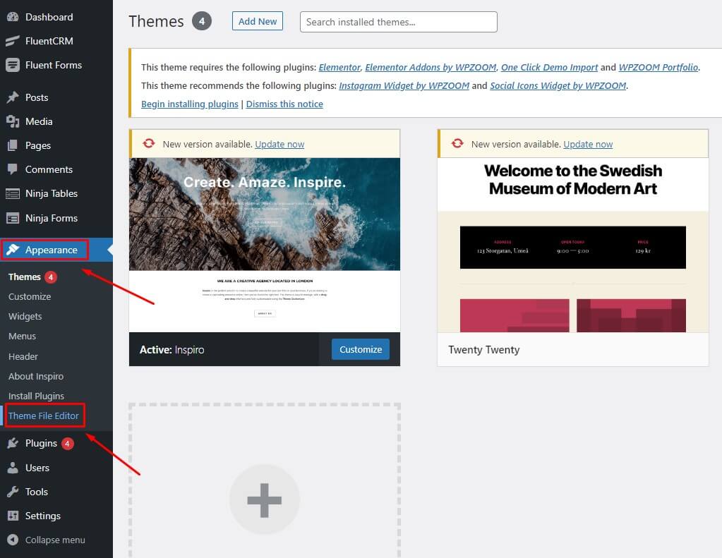 Select theme file editor to upload WebP images in WordPress