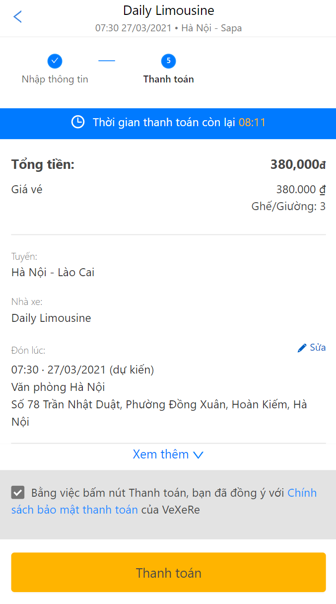 Thanh toán vé và chờ lên xe.