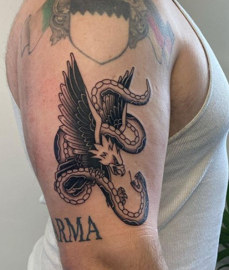 Eagle And Snake Tattoo Design On Shoulder