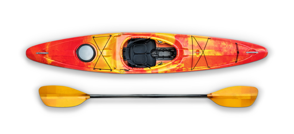 A red and orange kayak