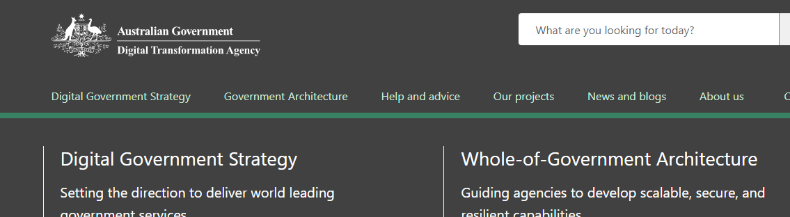 Screenshot of the Digital Transformation Agency website, August 2022