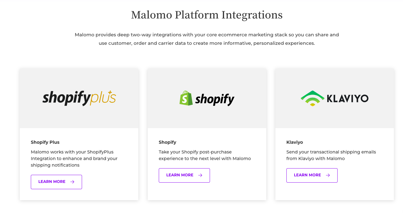 Malomo Shopify integrations