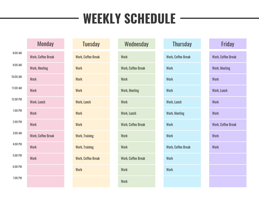 Rainbow Weekly Schedule Template
