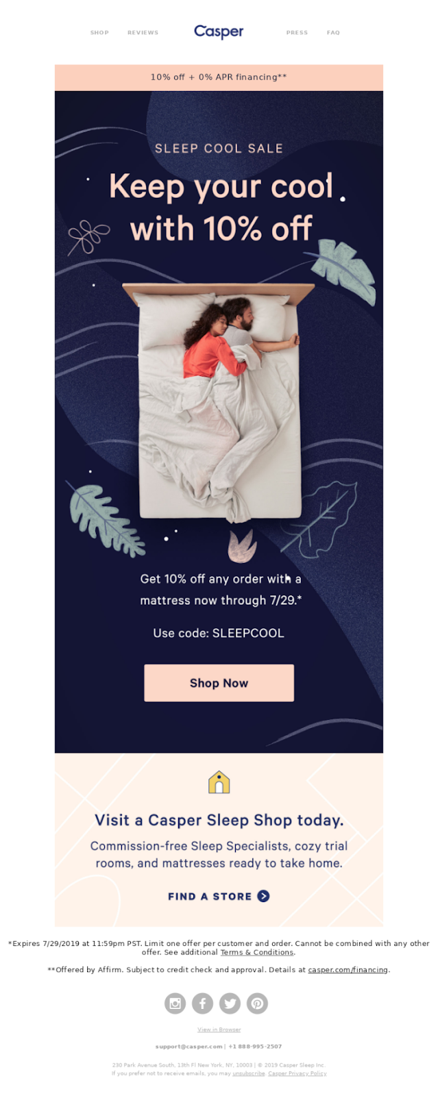 Casper discount email