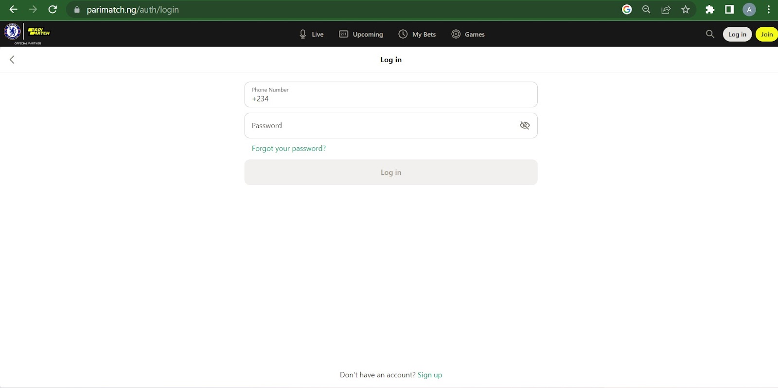 Login page