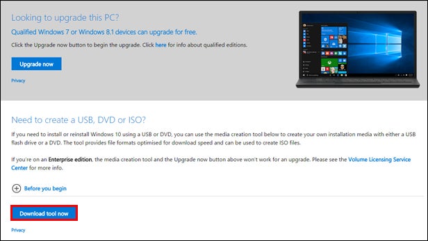 Download the Windows 10 Media Creation Tool
