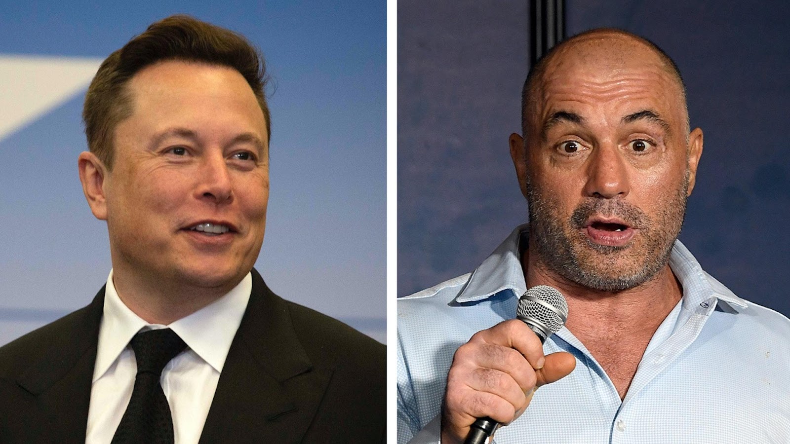 Elon Musk, founder and CEO of SpaceX, participates in a press conference at the Kennedy Space Center on May 27, 2020 in Cape Canaveral, Florida. Comedian Joe Rogan performs during his appearance at The Ice House Comedy Club on April 17, 2019 in Pasadena, California.