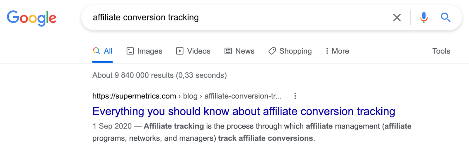 meta description example for "affiliate conversion tracking"