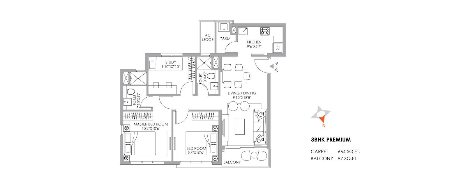 3 bhk apartment plan | 3 bhk flat floor plan