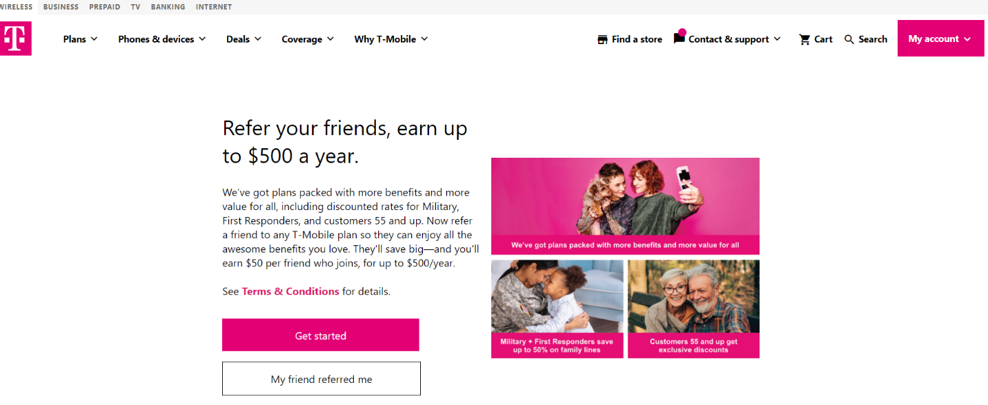 T-Mobile refer-a-friend landing page