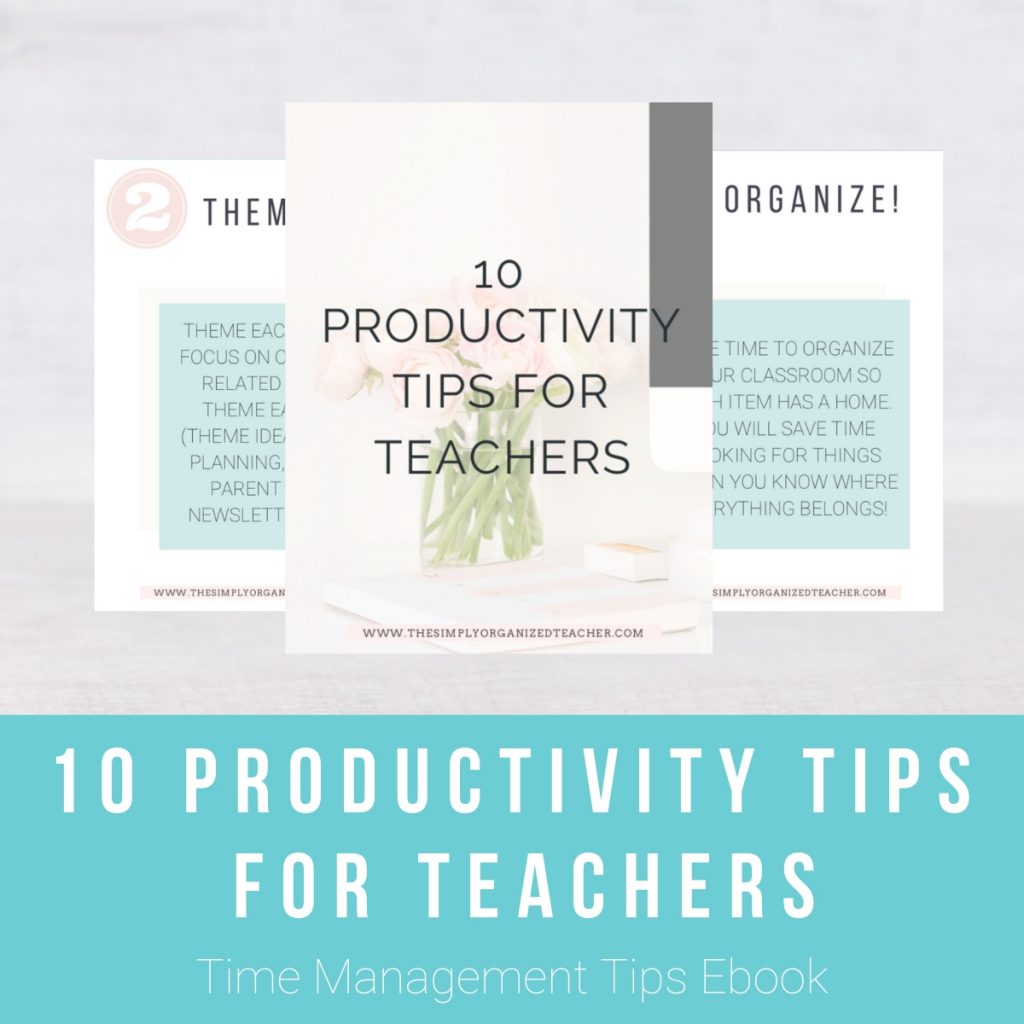 Screen shot of resource. Text overlay: "10 Productivity Tips for Teachers. Time Management Tips Ebook."