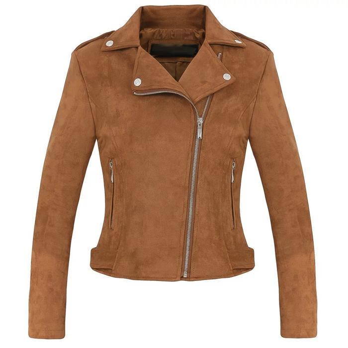 Women's brown suede biker jacket