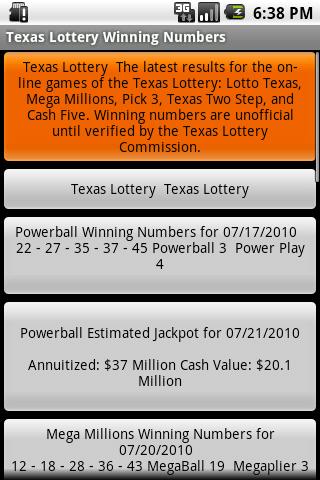 Texas Lottery Winning Numbers apk