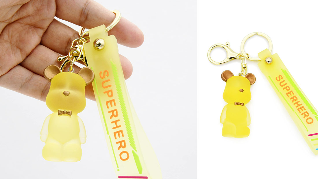 Cartoon Accessories yellow bears rubber custom keychain company logo promotional gifts