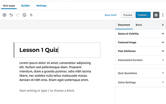 Creating the quiz page