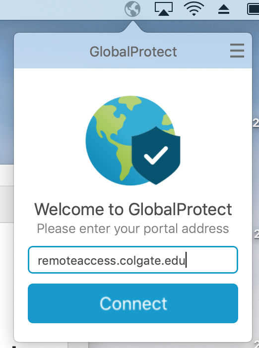 Welcome to Global Protect Please enter your portal address and click Connect