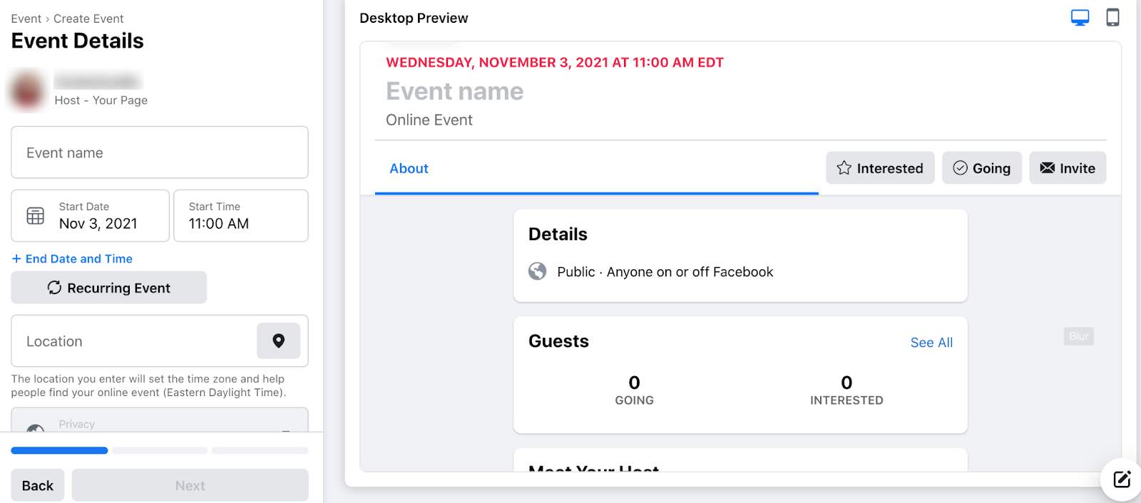 An image of how to add details to a Facebook Event Page.