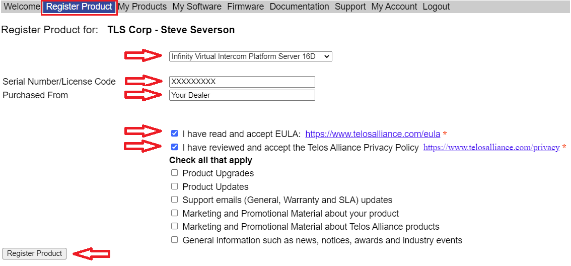 Figure 1 - Product Serial Number registration