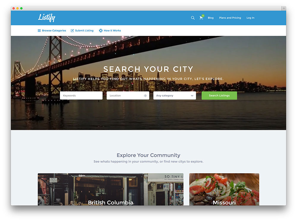 listify - motor de búsqueda de ubicaciones
