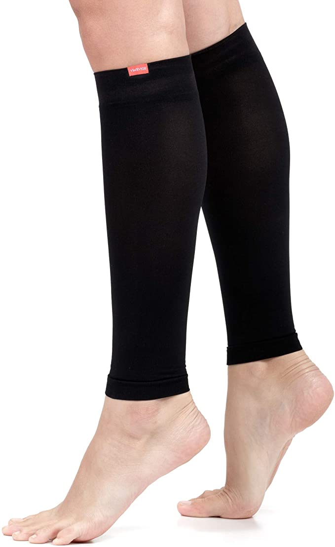 VIM & VIGR Nylon 15-20 mmHg Graduated Compression Leg Sleeves (Black Solid, Unisex 3)