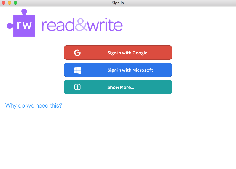 Read&Write sign in screen 