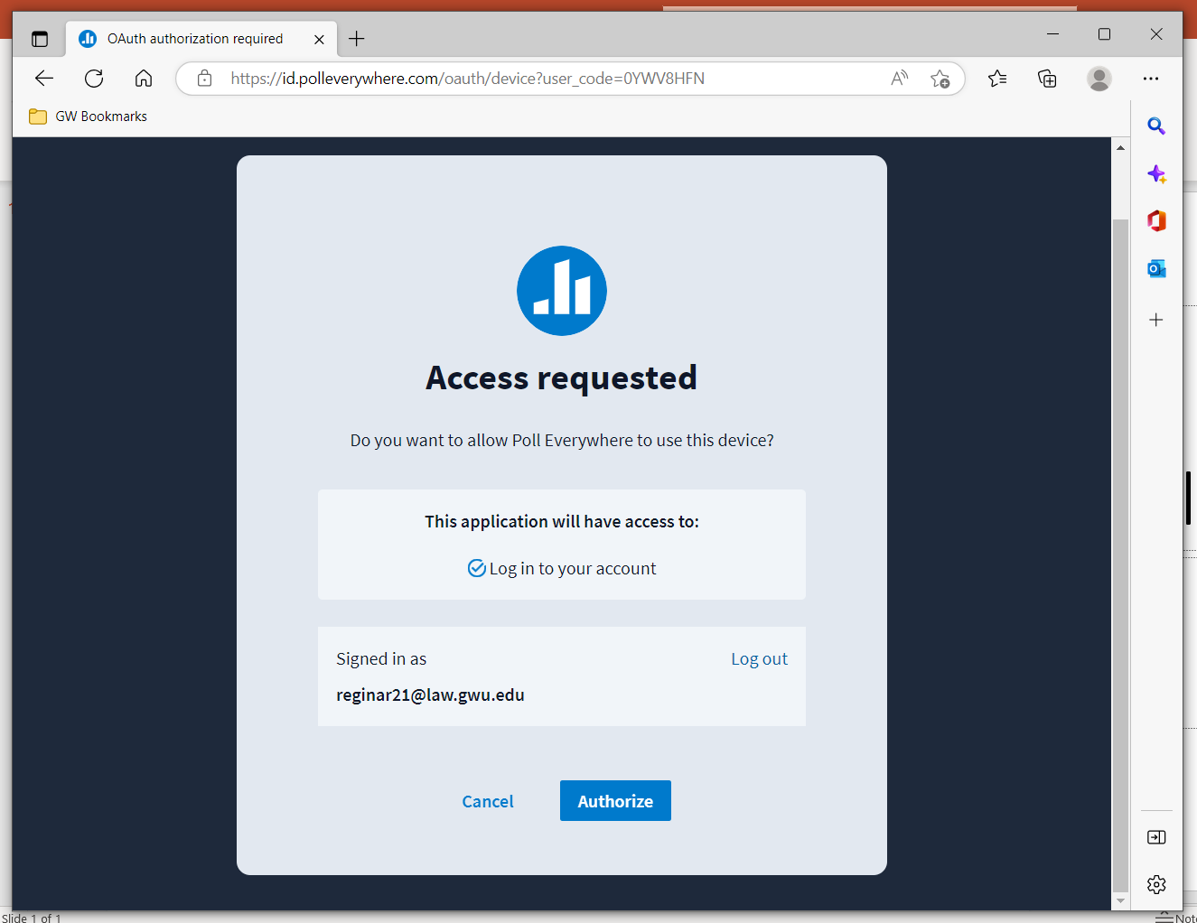poll everywhere access requested pop up with authorize button