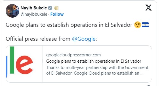 Google Cloud поможет Сальвадору оцифровать инфраструктуру