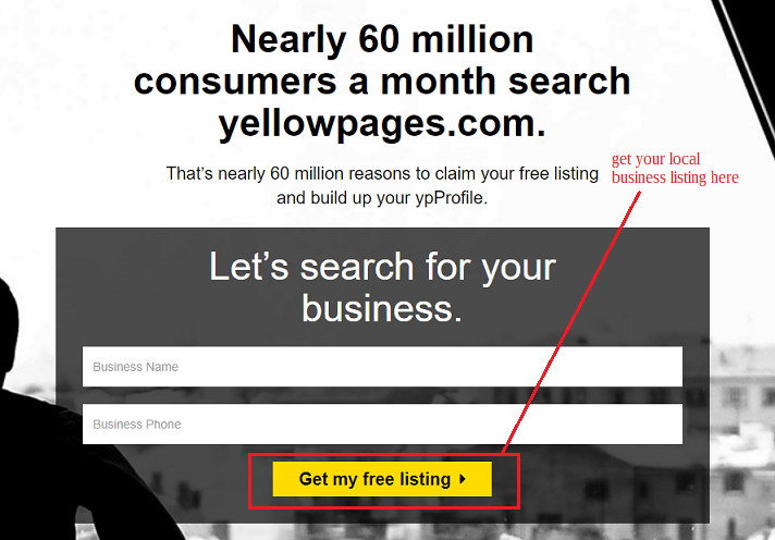 landing page for yellow pages business listings