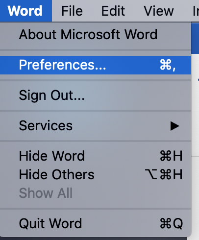 In the drop down, click preferences