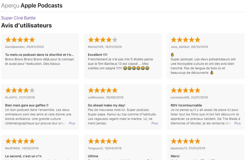 Les avis positifs sur Super Cine Battle sur Apple Podcasts