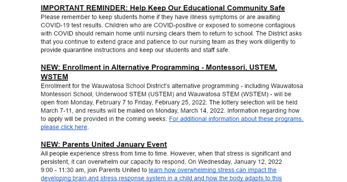 District Updates for Families + Students 010721