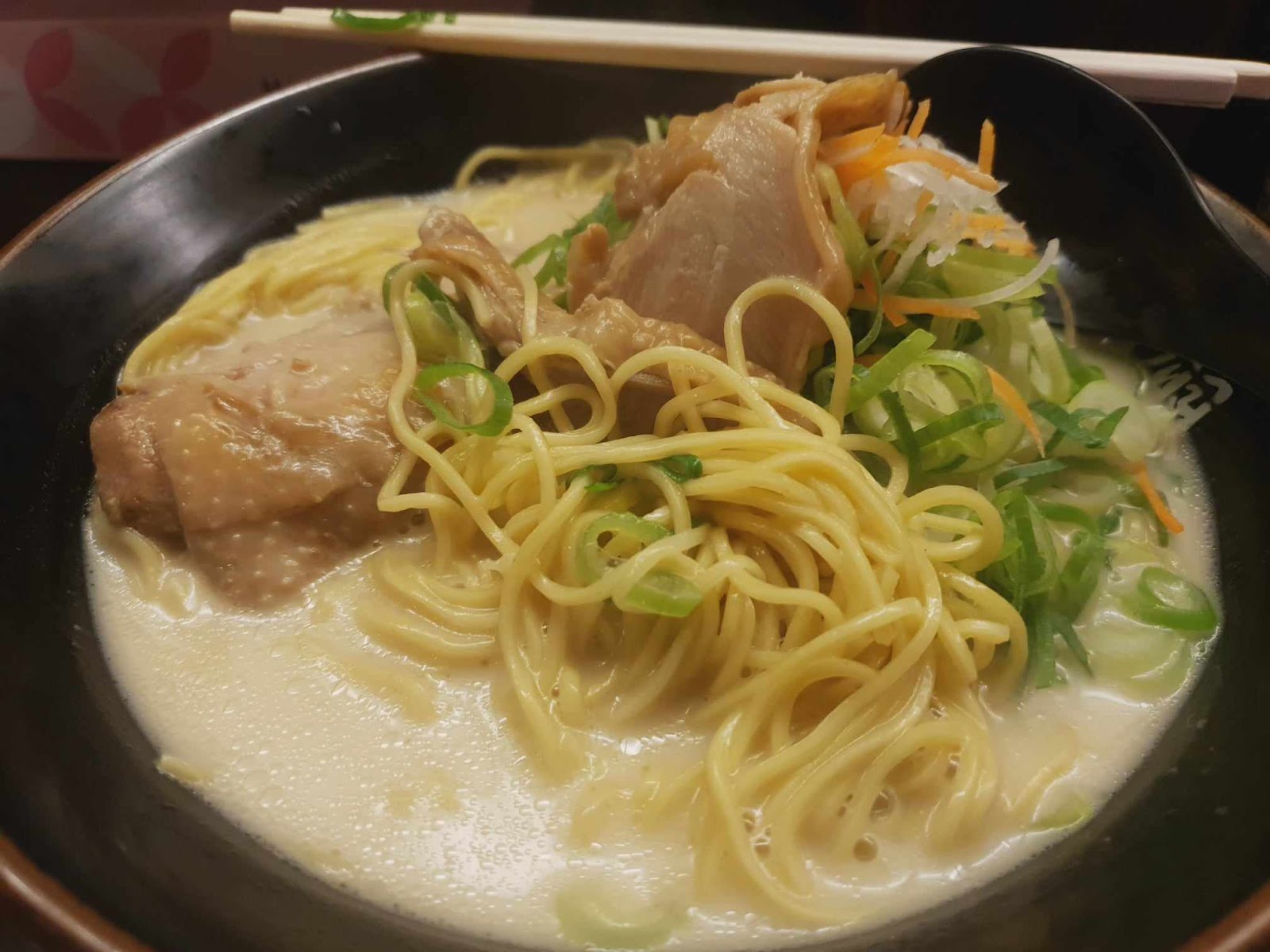 noodles at Monsen in Kyoto with chicken char siu and green onions