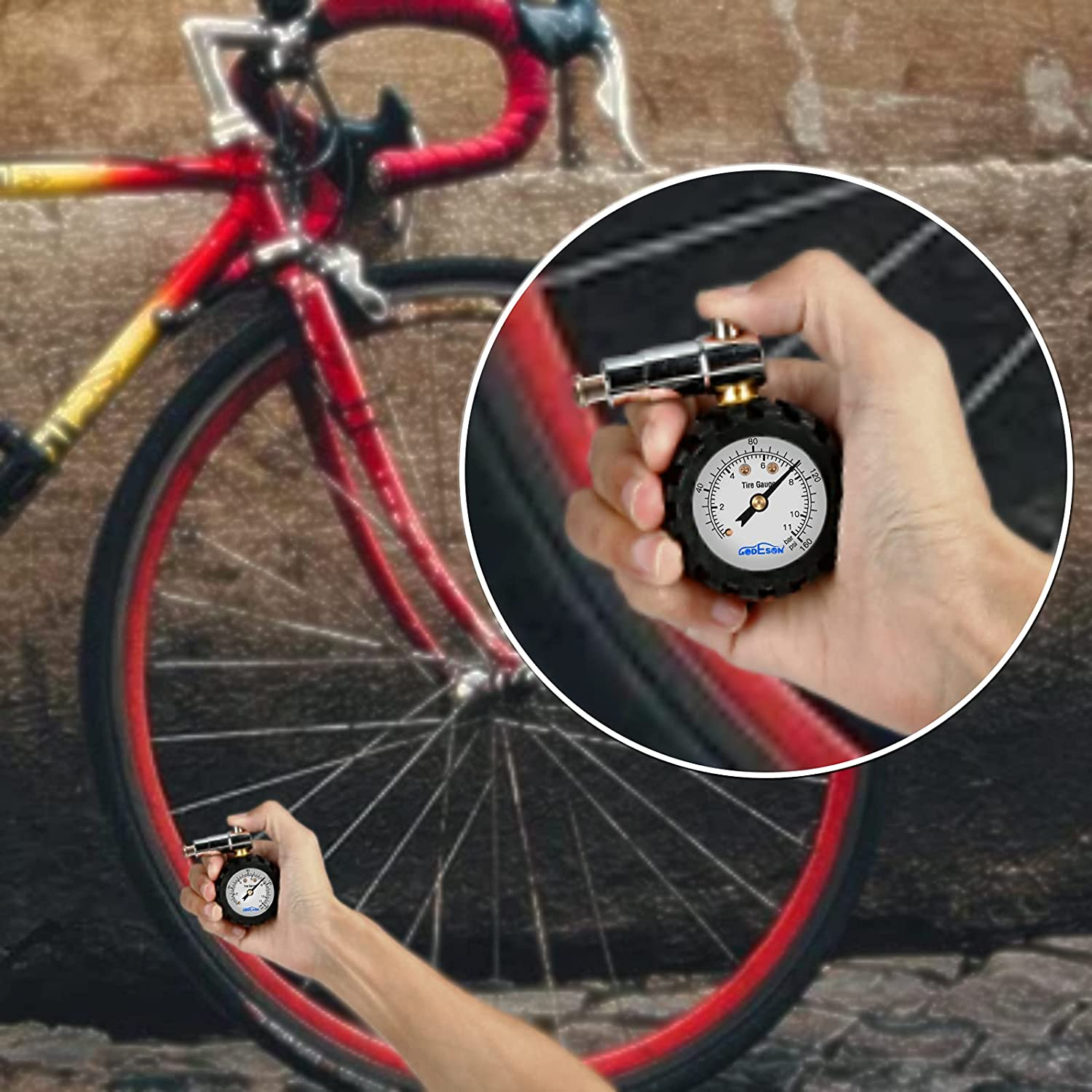 To make sure that you have the ideal mountain bike tire pressure, use a pressure gauge like this one.  