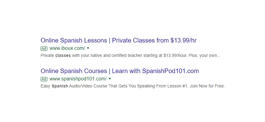 example of a paid search result in Google Ads