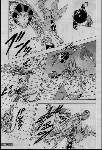 Beerus fighting the Gods of Destruction in the Battle of Gods, Dragon Ball Super Manga