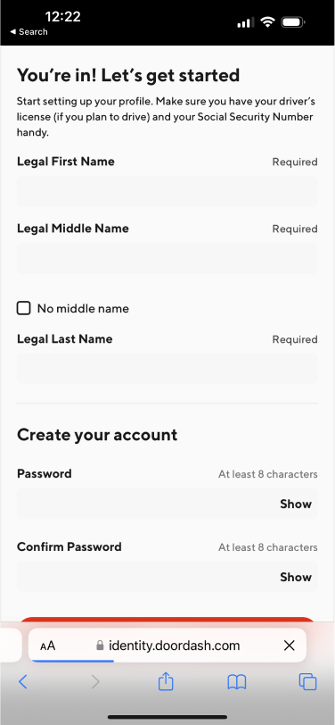 Dasher Signup Process