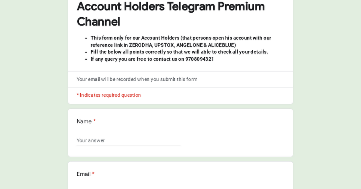 Ready go to ... https://forms.gle/nhbBBWyPHPM6NRvx5 [ Account Holders Telegram Premium Channel]