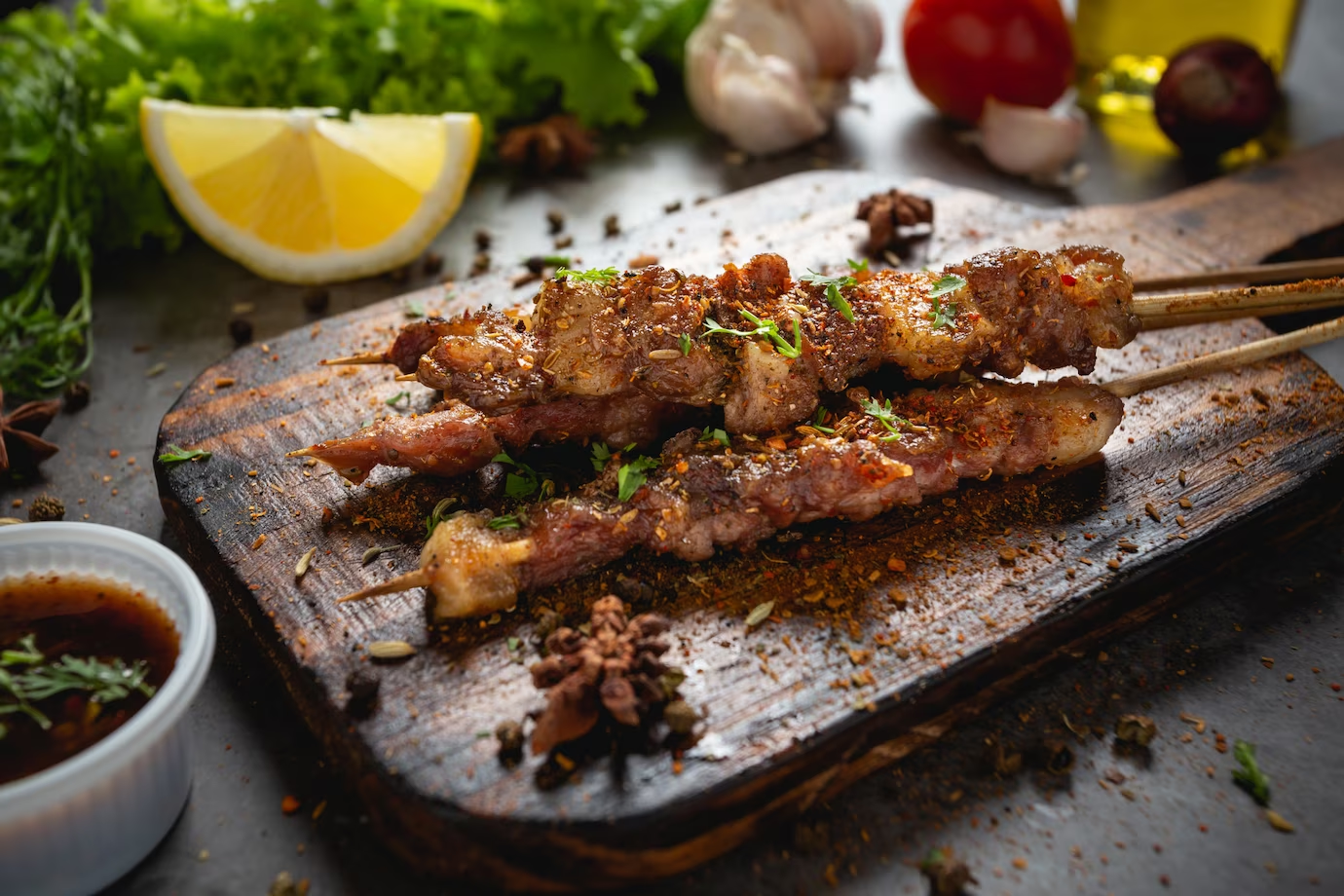 Satay de porc cu sos de arahide
