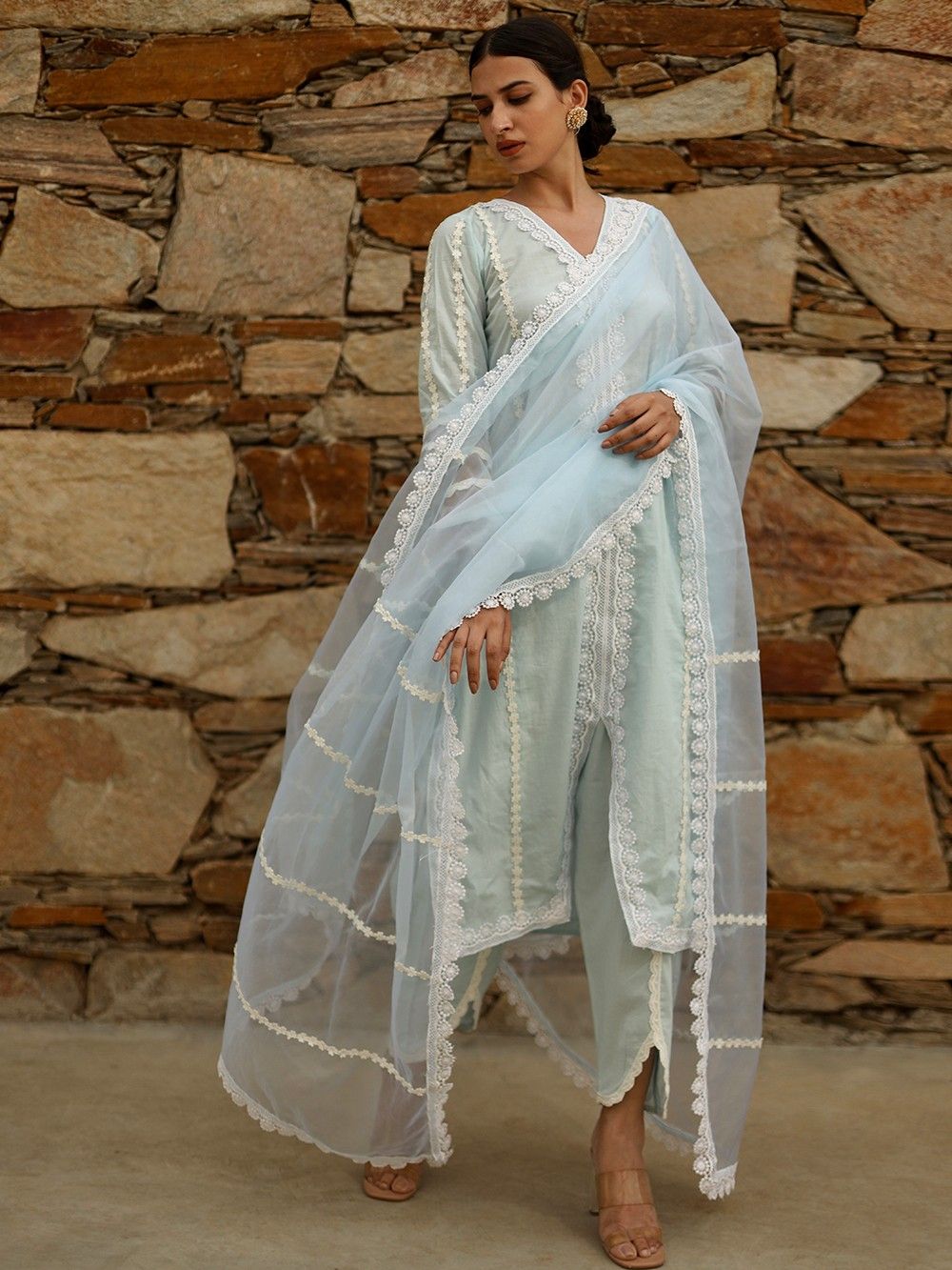 the loom - Sky Blue Cotton Lace Suit