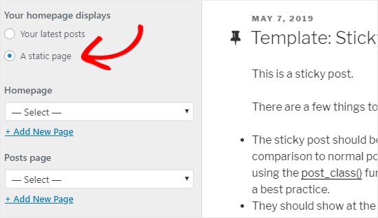 Configurações da página inicial no personalizador de temas