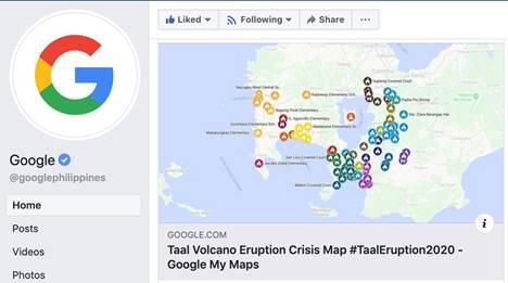 Taal Volcano Eruption Crisis Map - via Google Map  #TaalEruption2020