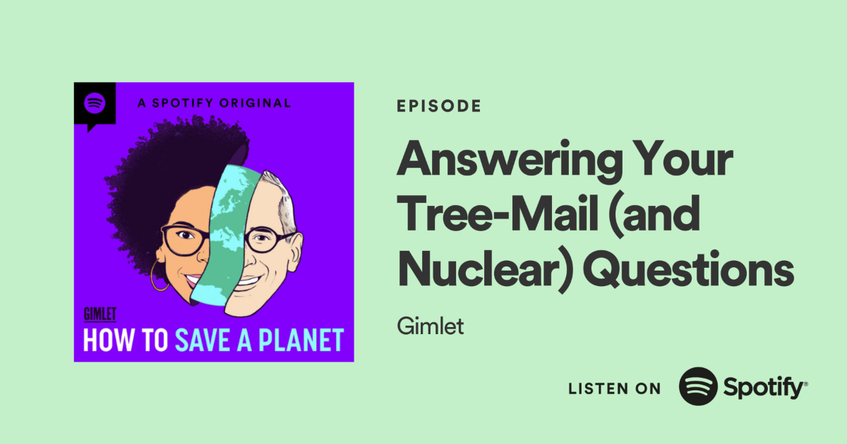 Episode Promo Image Title of episode with the show's branded illustration of hosts Dr. Ayana Elizabeth Johnson and Alex Blumberg separated by a sliver of planet Earth. Image is hyperlinked to respective Spotify episode page.