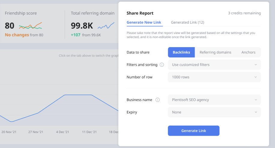 Our favorite free backlink checker tool: BacklinkGap's exporting feature