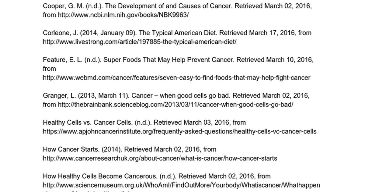 Resources- Nutrition and Cancer