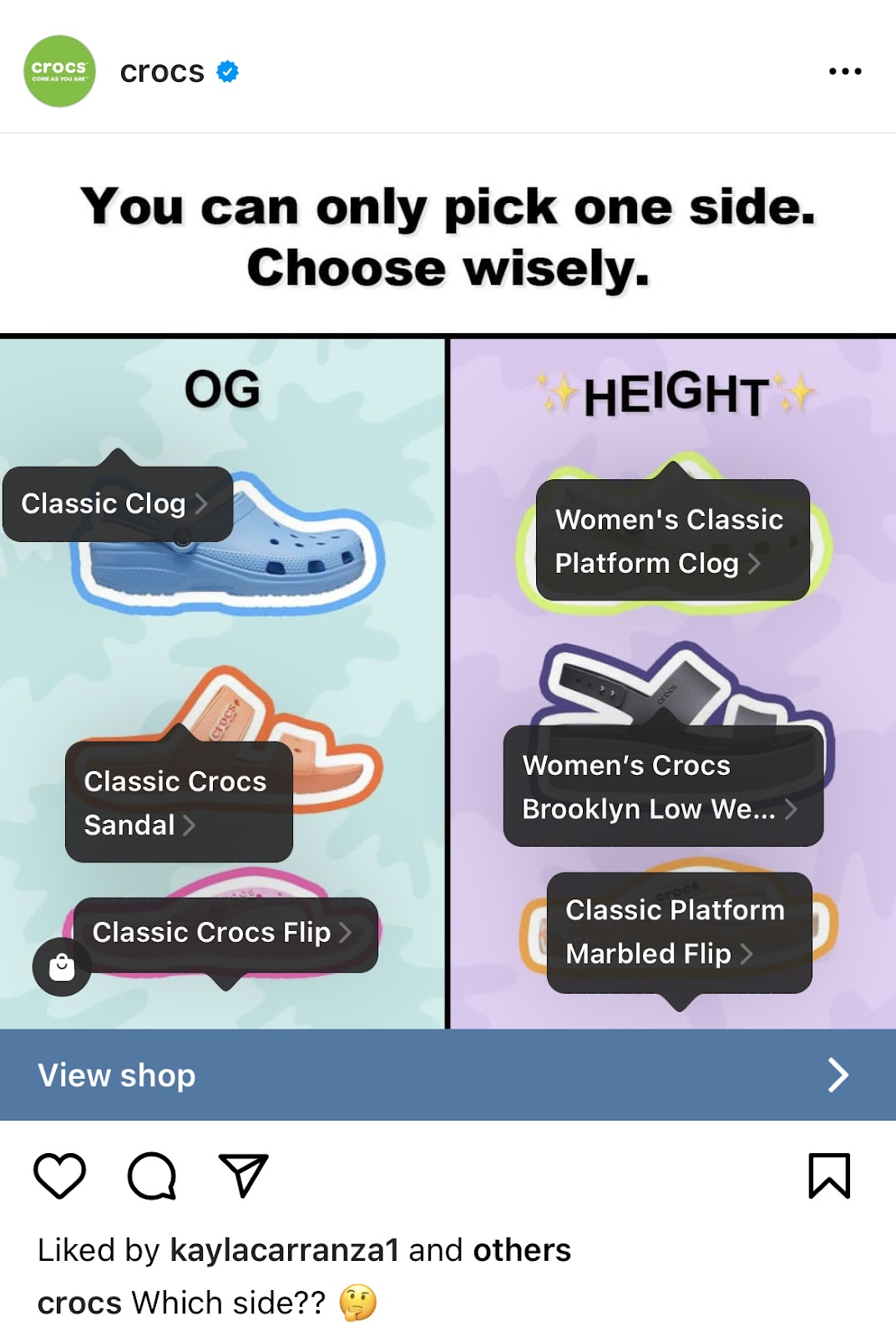 Crocs Instagram product tags
