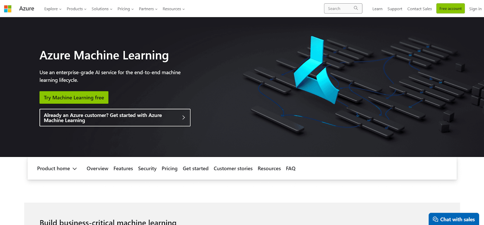 A screenshot of Azure Machine Learning's website