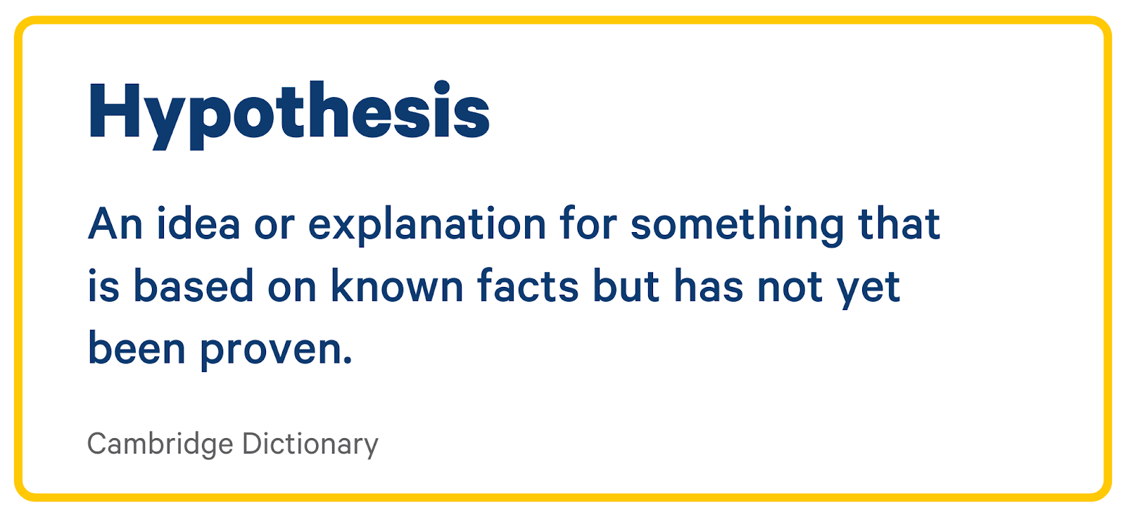 hypothesis definition: an idea or explanation for something that is based on known facts but has not yet been proven