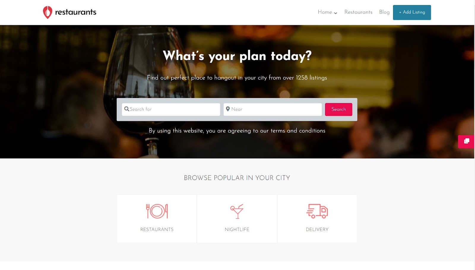 An example online directory website for restaurants.