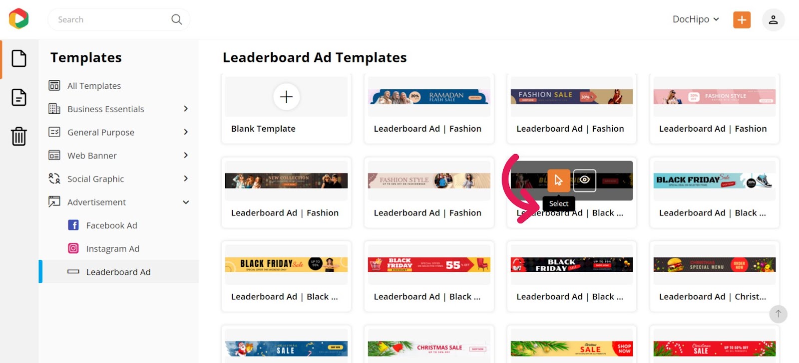 select leaderboard ad template
